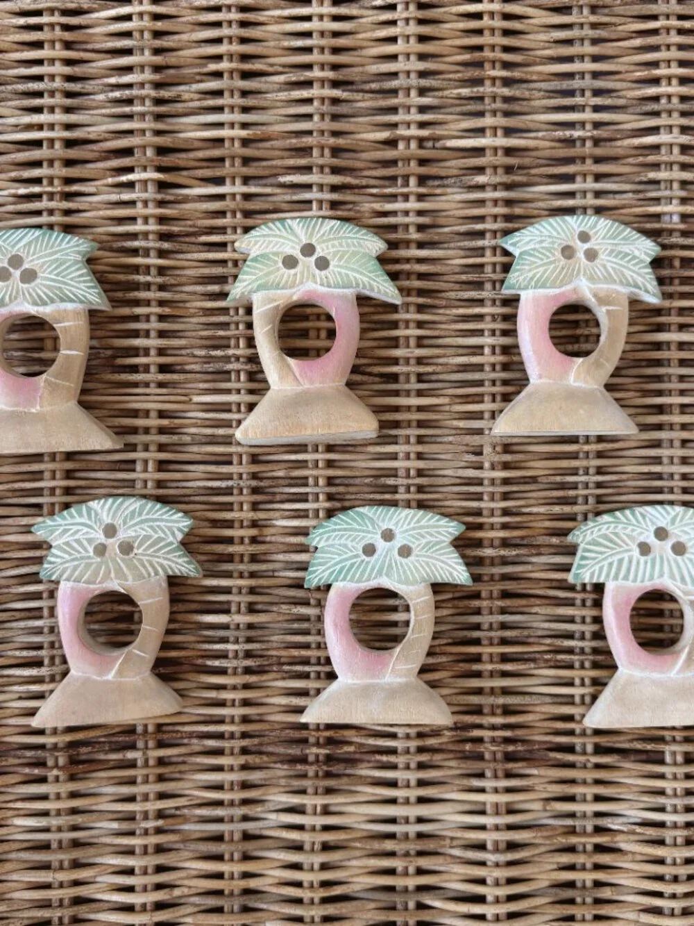 Hand Carved Wooden Palm Tree Napkin Rings (Set of 6)